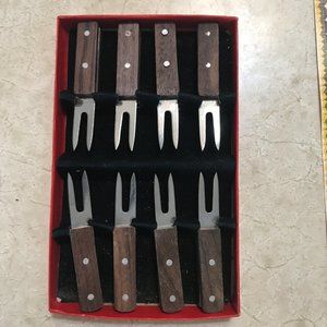 Vintage MCM Corn Skewer Cocktail Picks Forks Wood Handle Set of 8